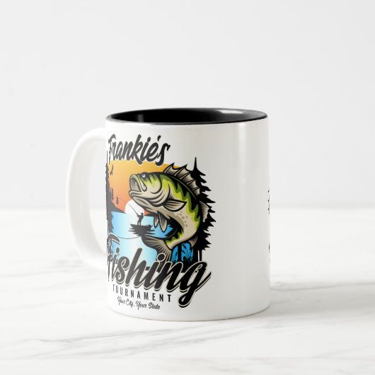 Personalisiertes Angelturnier Fischfeindlichkeit Zweifarbige Tasse (Vorderseite Links)