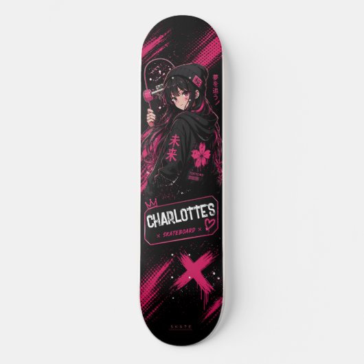 Personalisiertes Anime-Mädchen Rosa Skateboard Dec (Vorderseite)