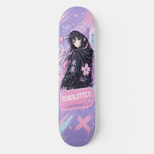Personalisiertes Anime-Pastell- und Rosa-Skateboar Skateboard (Vorderseite)