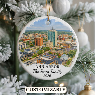 Personalisiertes Ann Arbor-Ornament, individuelles Keramik Ornament