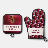 Personalisiertes Apple-Muster Ofenhandschuh & Topflappen-Set (Vorderseite)