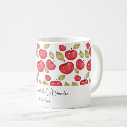 Personalisiertes Apple Muster Wasserfarbe Handlack Kaffeetasse (VorderseiteRechts)