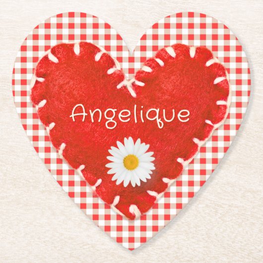 Personalisiertes Applique Heart and Daisy on Gingh Untersetzer (Vorderseite)