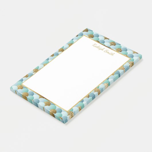 Personalisiertes Aqua Aquamarin Goldmedaille Post-it Klebezettel (angewinkelt)