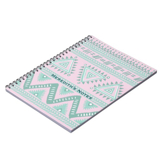 Personalisiertes Aqua-Aquamarines Tribal-Muster au Notizblock (Linke Seite)