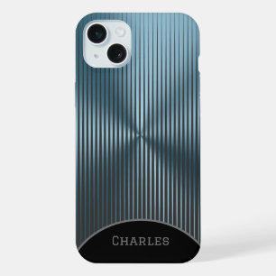 Personalisiertes Aqua-Blau Metallic und Schwarz iPhone 15 Plus Hülle