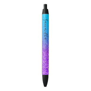 Personalisiertes Aqua-Blau-Violett-Ombre-Glitter Kugelschreiber