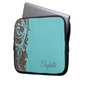 Personalisiertes Aqua Blue Brown Floral Laptop Sie Laptopschutzhülle (Vorderseite Links)