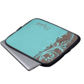 Personalisiertes Aqua Blue Brown Floral Laptop Sie Laptopschutzhülle (Vorne Knopf)