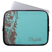 Personalisiertes Aqua Blue Brown Floral Laptop Sie Laptopschutzhülle (Vorderseite)