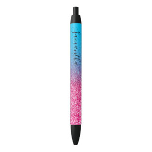 Personalisiertes Aqua Blue Hot Pink Ombre Glitzer Kugelschreiber