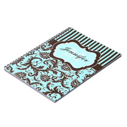 Personalisiertes Aqua Brown White Strip Notebook Notizblock (Linke Seite)