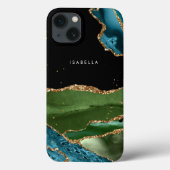 Personalisiertes Aqua/Green Agate mit Gold Glitzer Case-Mate iPhone Hülle (Rückseite)