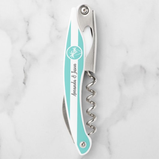 Personalisiertes Aqua-Palm-Logo und Streifen Kellnermesser (Rückseite)