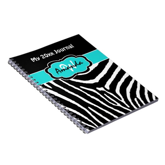 Personalisiertes Aqua Schwarz-weiß Zebra Stripe Jo Notizblock (Rechte Seite)