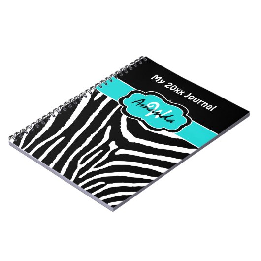 Personalisiertes Aqua Schwarz-weiß Zebra Stripe Jo Notizblock (Linke Seite)