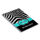 Personalisiertes Aqua Schwarz-weiß Zebra Stripe Jo Notizblock (Rechte Seite)