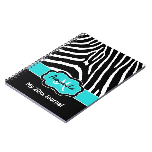 Personalisiertes Aqua Schwarz-weiß Zebra Stripe Jo Notizblock (Linke Seite)