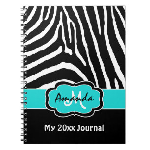Personalisiertes Aqua Schwarz-weiß Zebra Stripe Jo Notizblock