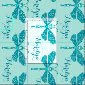 Personalisiertes aquamarines Aqua-Name-Dragonfly-F Stoff (Kachel)