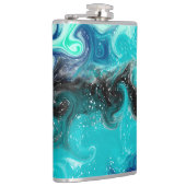 Personalisiertes Aquamarines Blau und Schwarzes Fl Flachmann (Rechts)