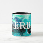 Personalisiertes Aquamarines Blau und Schwarzes Fl Tasse (Zentrum)