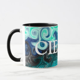 Personalisiertes Aquamarines Blau und Schwarzes Fl Tasse