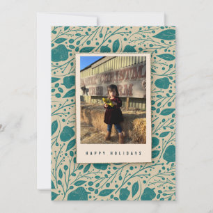 Personalisiertes, Aquamarines Blau Vintages Blumen Feiertagskarte