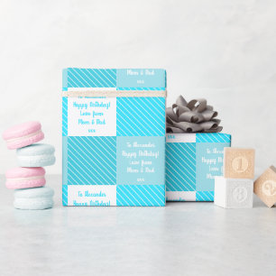 Personalisiertes Aquamarines Buffalo Karo Geburtst Geschenkpapier