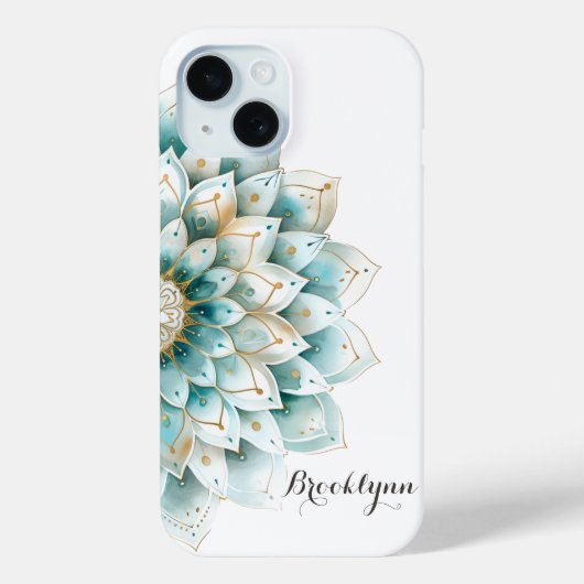 Personalisiertes Aquamarines Gold Floral Mandala Case-Mate iPhone Hülle (Rückseite)