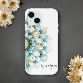 Personalisiertes Aquamarines Gold Floral Mandala Case-Mate iPhone Hülle