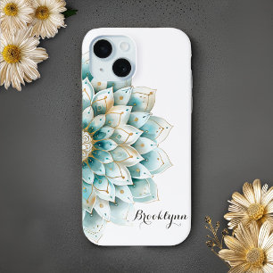 Personalisiertes Aquamarines Gold Floral Mandala Case-Mate iPhone Hülle