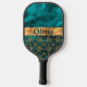 Personalisiertes Aquamarines Metallic Gold Pickleball Schläger (Rückseite)