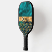 Personalisiertes Aquamarines Metallic Gold Pickleball Schläger (Links)