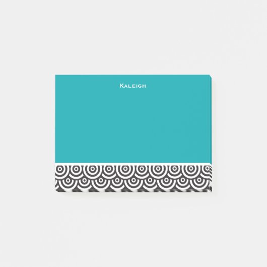 Personalisiertes Aquamarines Schwarz-Weiß-Retro Post-it Klebezettel (Vorderseite)