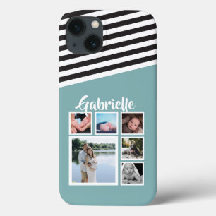 Personalisiertes Aquamarines Streifenmuster Schwar Case-Mate iPhone Hülle