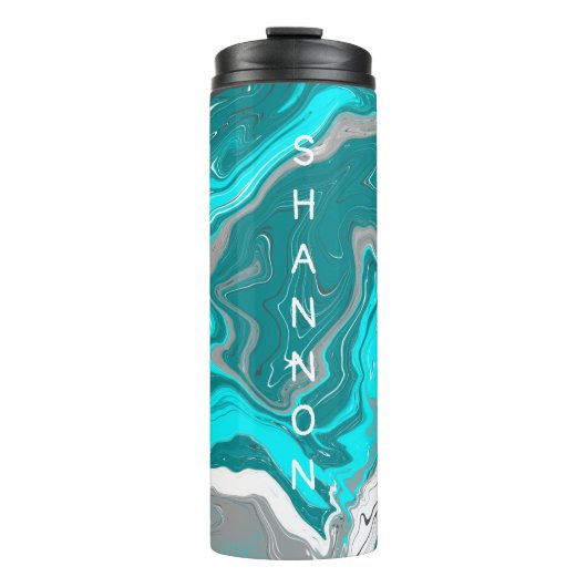Personalisiertes Aquamarines, türkisfarbenes Marmo Thermosbecher (Vorderseite)