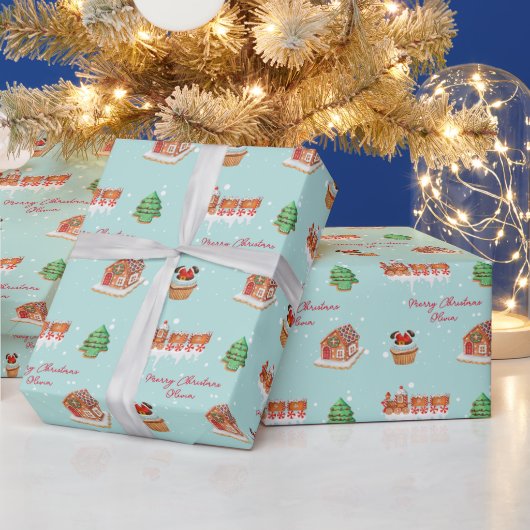 Personalisiertes Aquamarines Weihnachtswrackpapier Geschenkpapier (Feiertage)