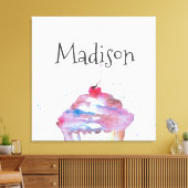 Personalisiertes Aquarell Cupcake Spritzer Kinderz Leinwanddruck (Insitu (Wohnzimmer))