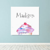 Personalisiertes Aquarell Cupcake Spritzer Kinderz Leinwanddruck (Insitu (Holzboden))