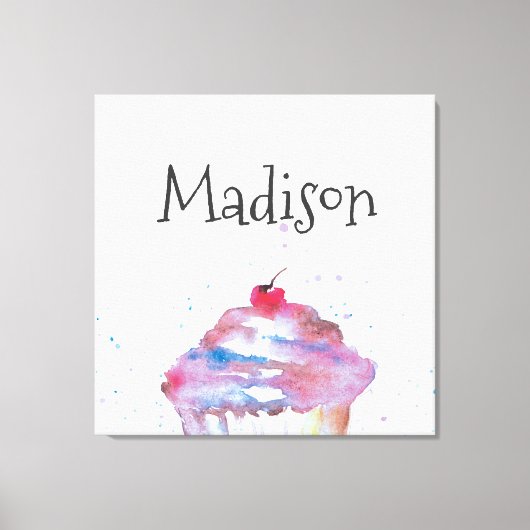 Personalisiertes Aquarell Cupcake Spritzer Kinderz Leinwanddruck (Vorderseite)