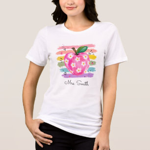 Personalisiertes Aquarell-Gänseblümchen-Apfel Tri-Blend Shirt