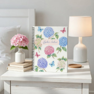 Personalisiertes Aquarell-Hortensien-Blumen-Notizb Notizblock