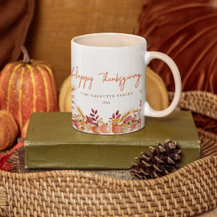Personalisiertes Aquarell-Kürbis-Blumen-Thanksgivi Kaffeetasse