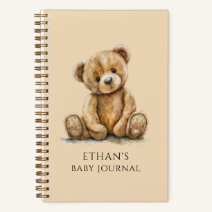 Personalisiertes Aquarell-Teddybär-Babytagebuch Notizblock
