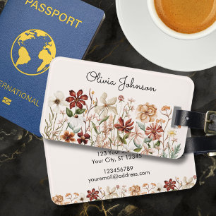Personalisiertes Aquarell Vintage Wildblumenwiese Gepäckanhänger