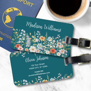 Personalisiertes Aquarell-Wildblumen-Blumen-Elegan Gepäckanhänger