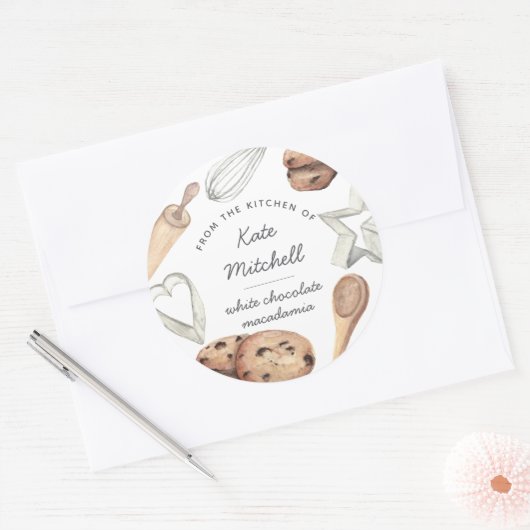 Personalisiertes Aquarellkoch Backen Runder Aufkleber (Umschlag)