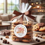 Personalisiertes Aquarellkoch Backen Weihnachten Runder Aufkleber<br><div class="desc">Klassisches Weihnachtsgebäck mit Keksen mit rosa Bogen.</div>