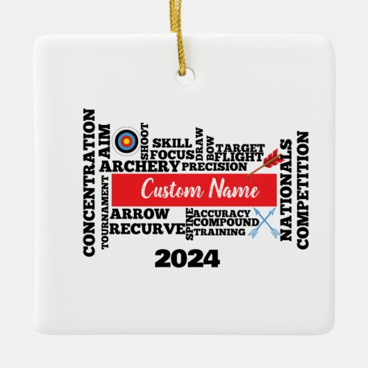Personalisiertes Archery Word Cloud Weihnachtsschm Keramikornament (Vorderseite)